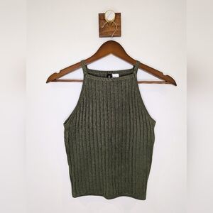 H&M Cropped Ribbed Olive Green Tank